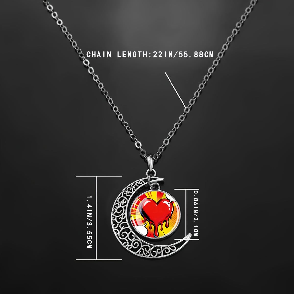 Women's Heart Pattern Crescent Moon Necklace, Statement Gift